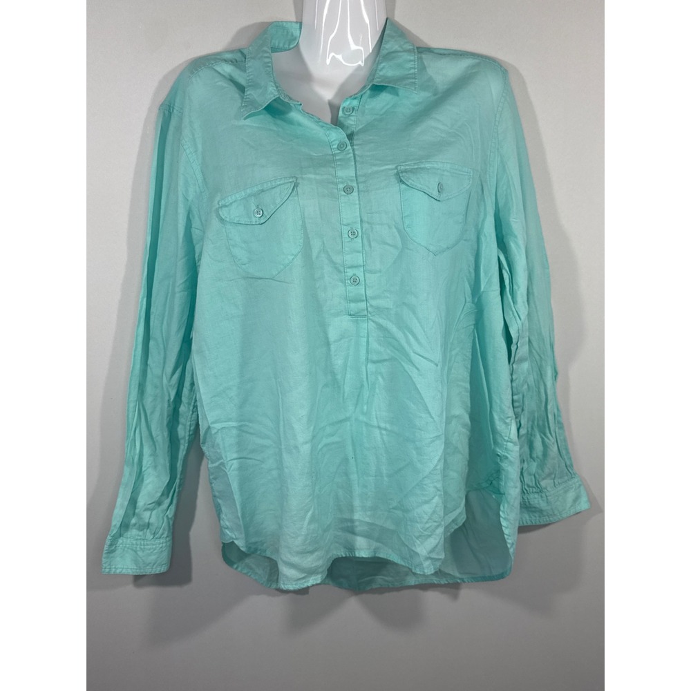 American Eagle‎ Aqua Blue Cotton Gauze Button Down Shirt Women XL Coastal Summer
